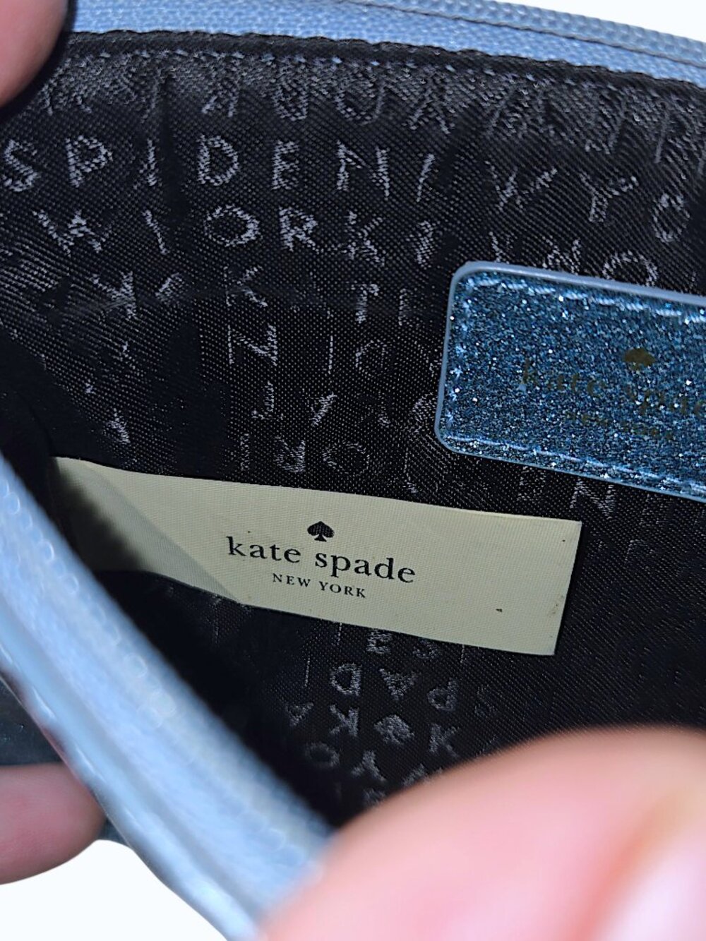 Kate Spade Bethann Glitter Bug Blue Wristlet Sparkle Zip Compact Wristlet Pouch - Picture 6 of 8